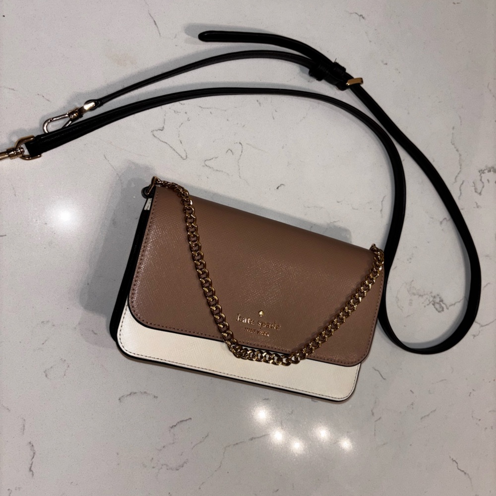 Kate Spade Maddison Saffiano Small Flip Crossbody Bag color Toasted Hazelnut